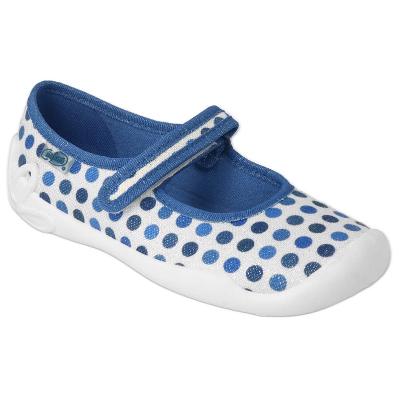 Pantuflas infantiles befado con velcro, lunares 114Y495, azul y blanco 2