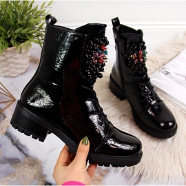 Botas de mujer con cuentas, aislantes, charol negro Jezzi RMR2071-15 2