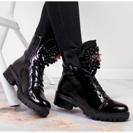 Botas de mujer con cuentas, aislantes, charol negro Jezzi RMR2071-15 1