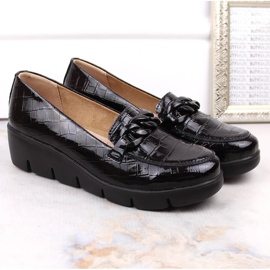 Zapatos de mujer de cuero, lacado negro Croco Filippo 9