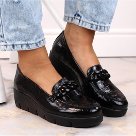 Zapatos de mujer de cuero, lacado negro Croco Filippo 2
