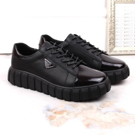 Zapatos de cuero encaje para mujeres -up filippo negro barnished 8