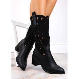 M. DASZYŃSKI Botas cowboy cálidas caladas de mujer negras M.Daszyński MR2337-3 negro 3