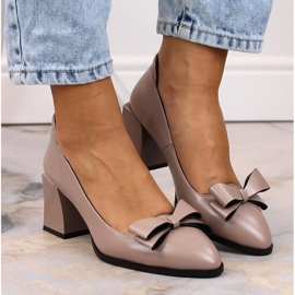 Zapatos de mujer de tacón con lazo beige D&amp;A S.Barski Colección Premium MR870-48 7