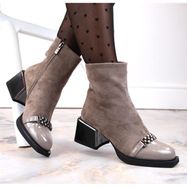Botas de mujer con tacón decorativo beige D&amp;A S.Barski Premium Collection MR870-70 4