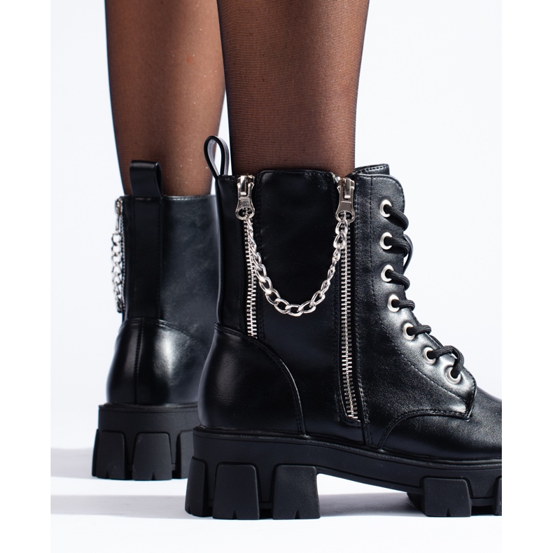 Shelovet trabajadores de mujer fabricado en piel ecológica con cadena negro 2