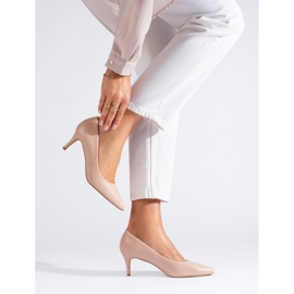 Zapatos de salón beige de mujer con tacón Shelovet bajo 3