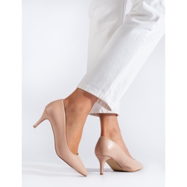 Zapatos de salón beige de mujer con tacón Shelovet bajo 2