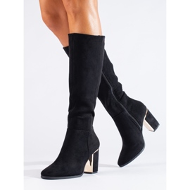 Botas Shelovet de tacón alto de ante elegante negro 2