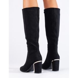 Botas Shelovet de tacón alto de ante elegante negro 3