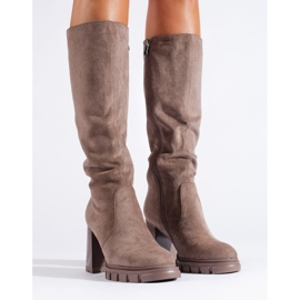 Botas de tacón Shelovet de ante beige oscuro 2
