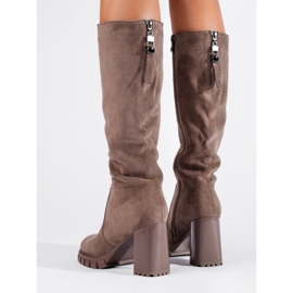 Botas de tacón Shelovet de ante beige oscuro 3