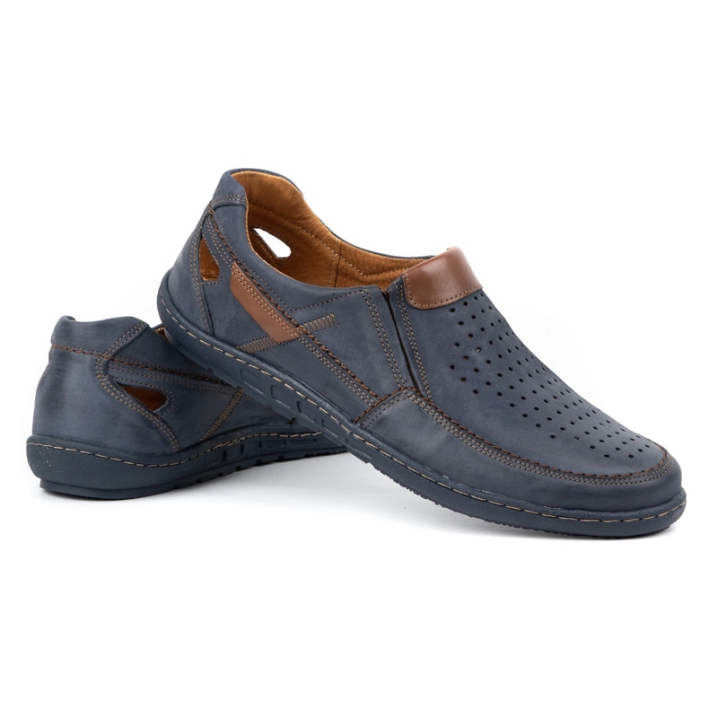 Olivier Mocasines de hombre en piel para el verano 602 azul marino 4