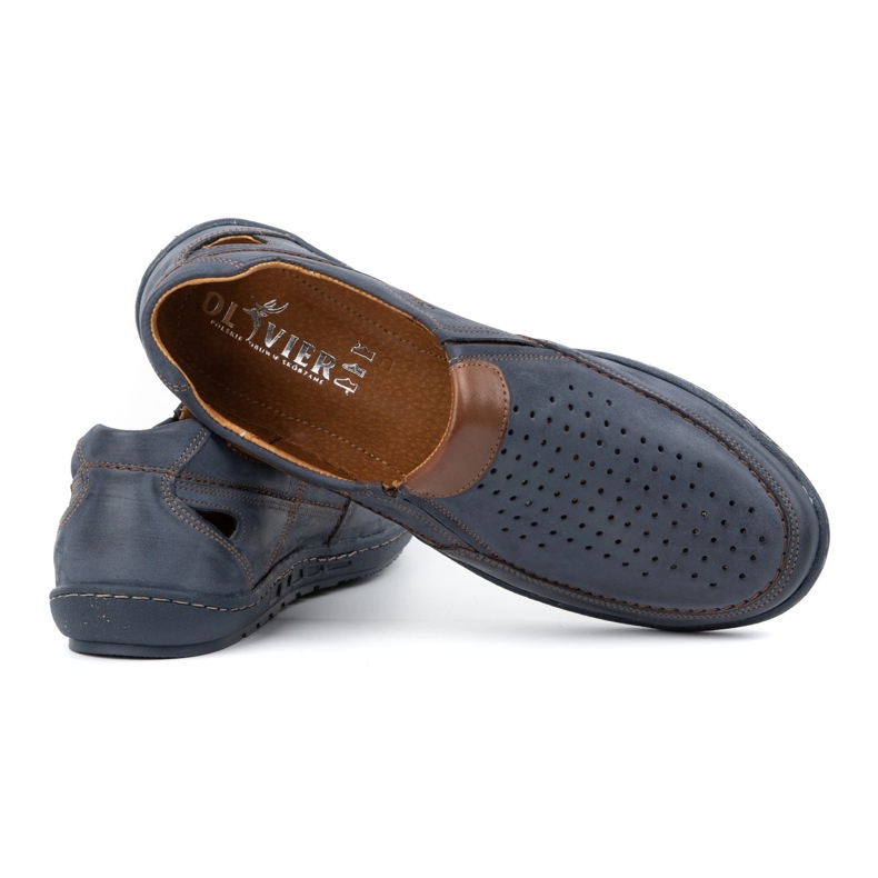 Olivier Mocasines de hombre en piel para el verano 602 azul marino 2
