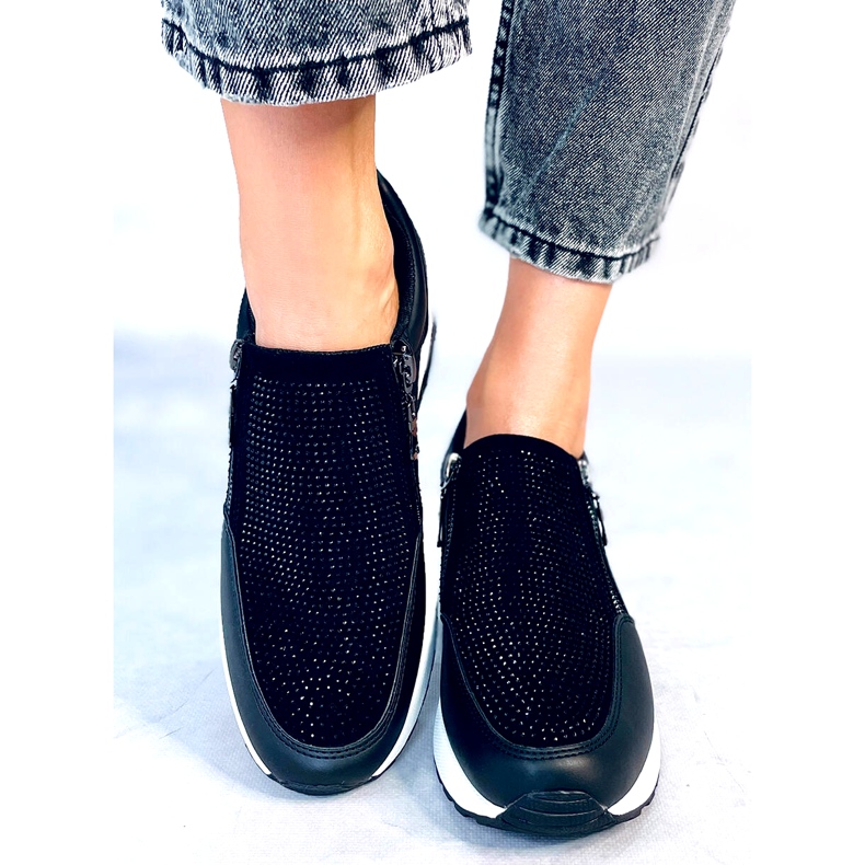 Deportivas mujer cuña negra brillo negro 1