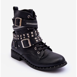 LU BOO Botines Infantiles Con Tachuelas, Cremallera y Hebillas, Negro 1