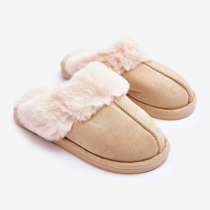 FB3 Pantuflas de Mujer Chanclas con Pelo Beige Claro Pinky 1