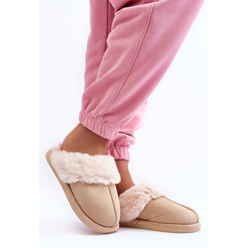 FB3 Pantuflas de Mujer Chanclas con Pelo Beige Claro Pinky 2