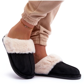 FB3 Pantuflas de Mujer Chanclas con Pelo Negro Pinky 5