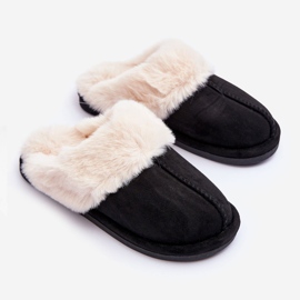 FB3 Pantuflas de Mujer Chanclas con Pelo Negro Pinky 1