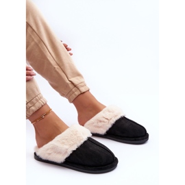 FB3 Pantuflas de Mujer Chanclas con Pelo Negro Pinky 3