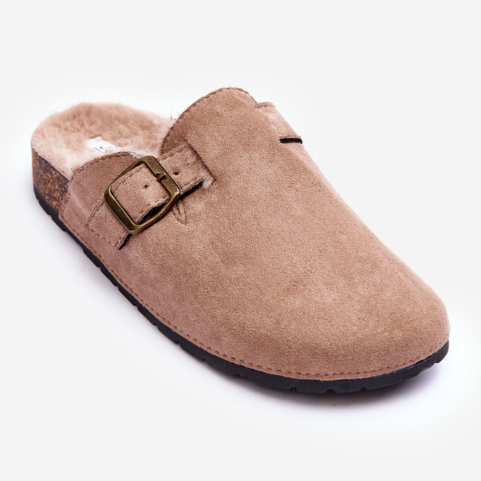 Chanclas Mujer Ante Beige Con Pelo Haidamia 1