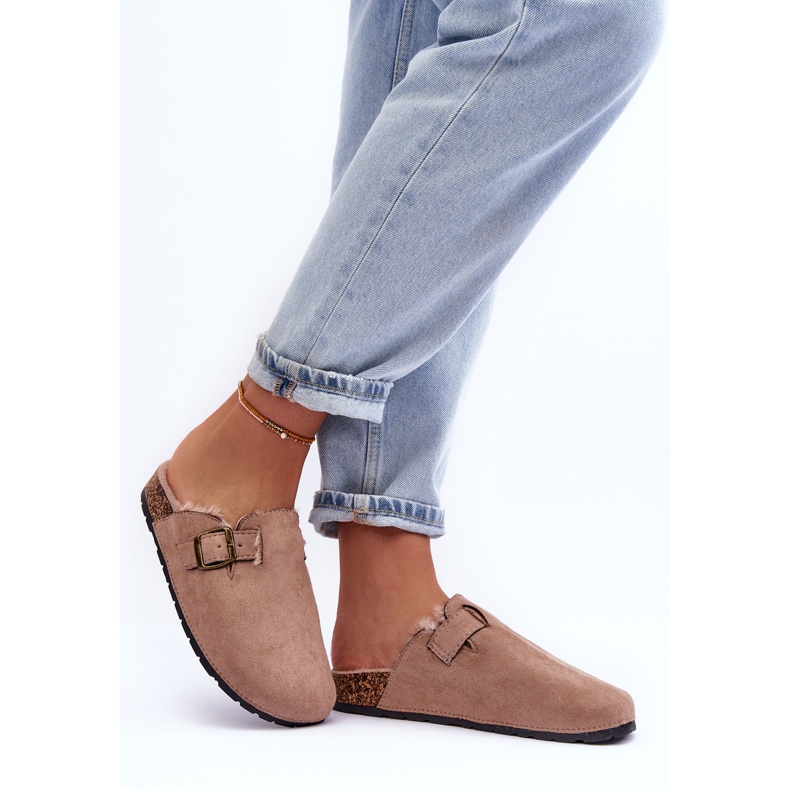 Chanclas Mujer Ante Beige Con Pelo Haidamia 2