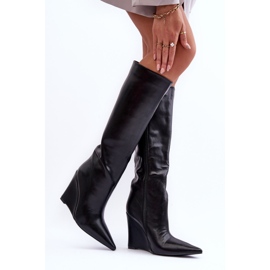 Botas de cuña de cuero Negro Delinn 3