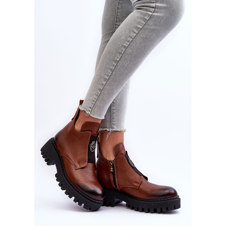 Lemar Botines Mujer De Piel Con Adorno Marrón Lusanna 2