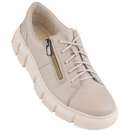 Zapatos mujer cómodos de piel con plataforma color crudo Helios 413.10 beige 1
