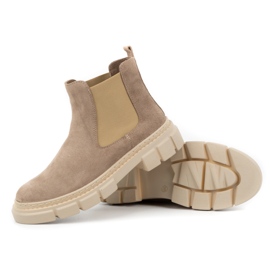 WASAK Botas Chelsea sin cordones de piel para mujer 0708W, beige 2