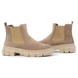 WASAK Botas Chelsea sin cordones de piel para mujer 0708W, beige 3