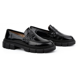WASAK Zapatos sin cordones para mujer de piel 0706, negro, con suela gruesa 4