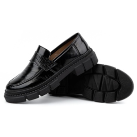 WASAK Zapatos sin cordones para mujer de piel 0706, negro, con suela gruesa 5