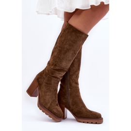 FJ1 Botas Virdana de ante verde oliva con tacones enormes 1