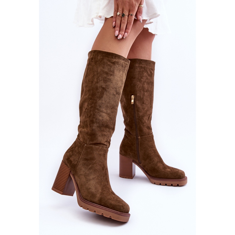 FJ1 Botas Virdana de ante verde oliva con tacones enormes 2