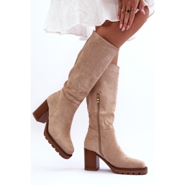 Botas Virdana de ante beige con tacones enormes 3