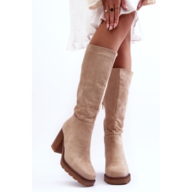 Botas Virdana de ante beige con tacones enormes 4