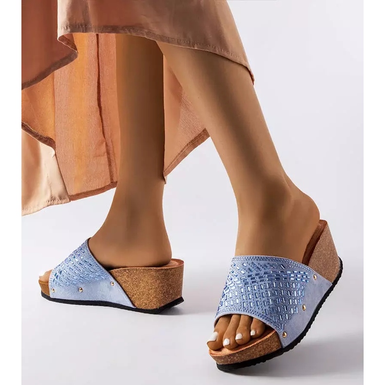 Inna Sandalias Guymon con cuña de pedrería azul 2 Inna Sandalias Guymon con cuña de pedrería azul 2