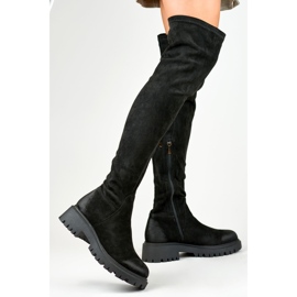 Botas negras por encima de la rodilla con parte superior elástica negro 6