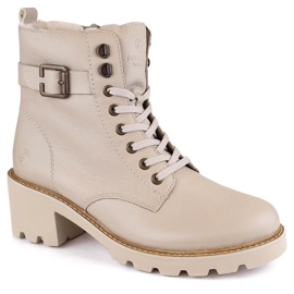 Botas cómodas de piel con tacón alto y aislamiento, beige Remonte D0A74-60 8