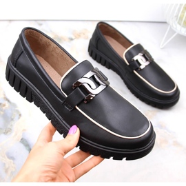 Zapatos de mujer de piel negra con plataforma y cadena, Filippo DP4728 negro 3