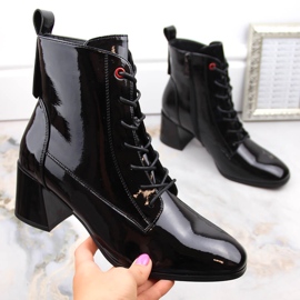 Botas de tacón alto aislantes de charol para mujer, negro Vinceza 58119 1
