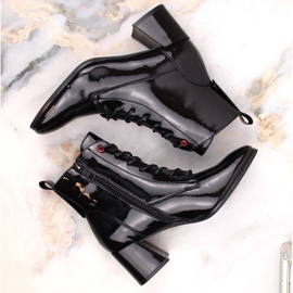Botas de tacón alto aislantes de charol para mujer, negro Vinceza 58119 3