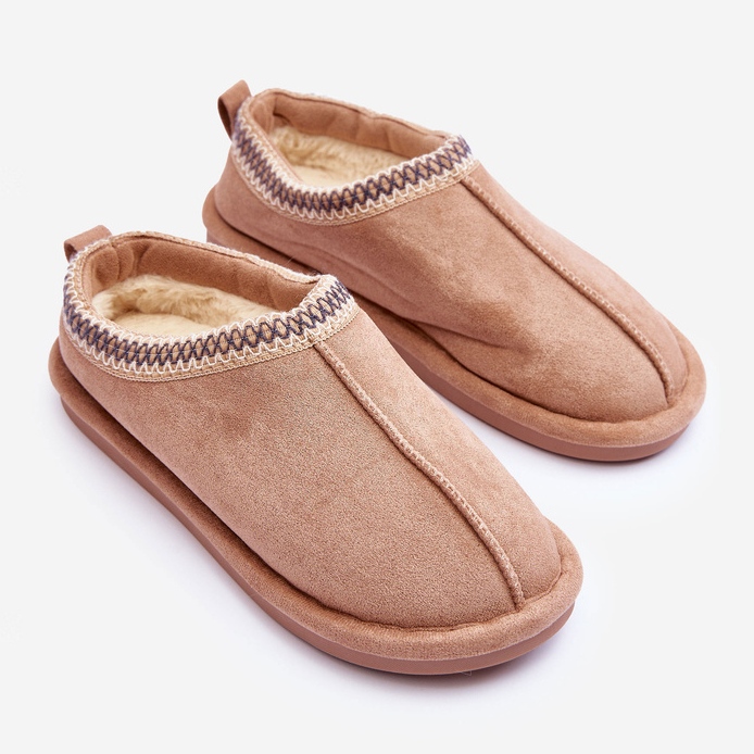 FB3 Pantuflas de mujer de ante con pelo Polinna beige 1