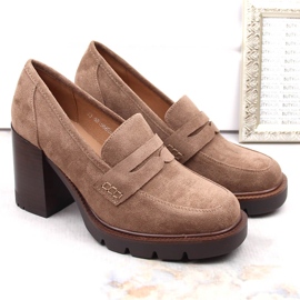 Zapatos de mujer en ante con tacón y plataforma, beige Vinceza 58105 2