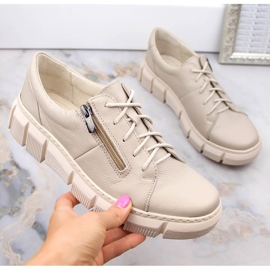 Zapatos mujer cómodos de piel con plataforma color crudo Helios 413.10 beige 2