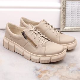 Zapatos mujer cómodos de piel con plataforma color crudo Helios 413.10 beige 3