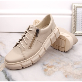 Zapatos mujer cómodos de piel con plataforma color crudo Helios 413.10 beige 5