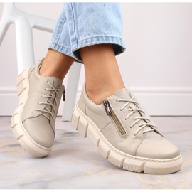 Zapatos mujer cómodos de piel con plataforma color crudo Helios 413.10 beige 6